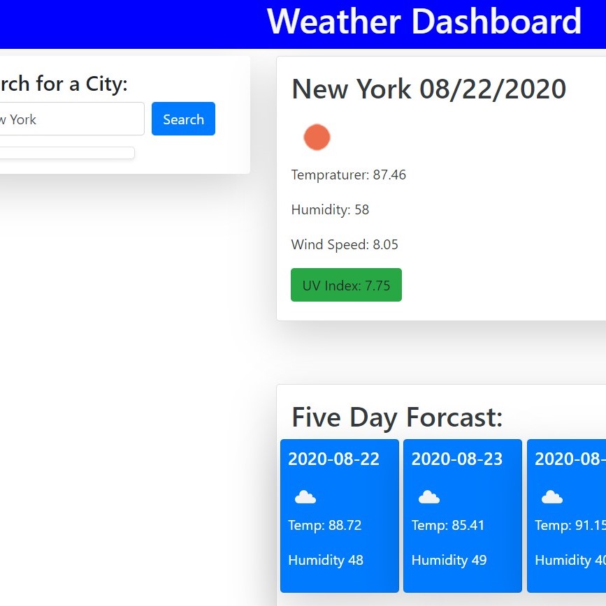 Weather Dashboard screenshot